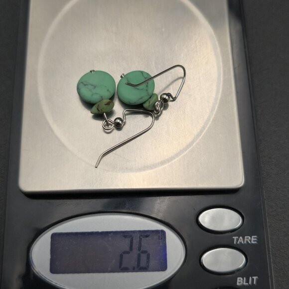 Silver Plated Blue Green Howlite Stone Earrings A6501 - Picture 5 of 5